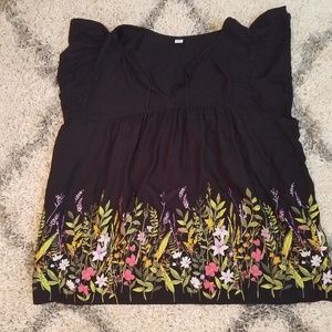 Black babydoll top with floral print